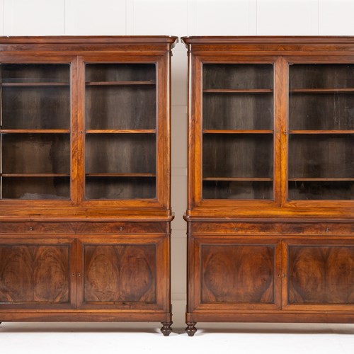 Large Pair Of 19Th Century Italian Walnut Cabinets/Bookcases