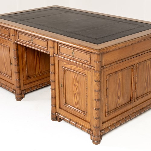 19Th Century French Faux Bamboo Partners Desk