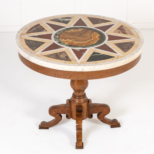 19Th Century Italian Walnut Specimen Marble Top Centre Table