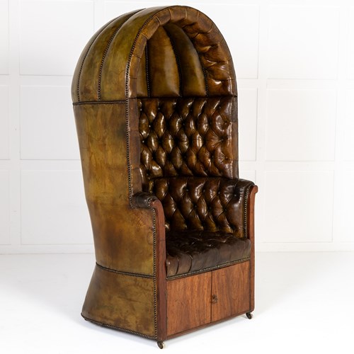 Large 18Th Century English Leather Porters Chair