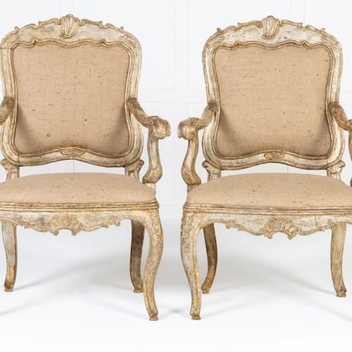 Large Scale Pair Of 18Th Century Italian Silver Gilt Armchairs