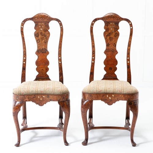 Pair of 18th Century Dutch Marquetry Side Chairs