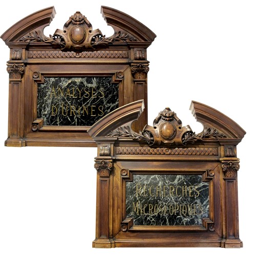 Late 19th C. Pair French Pharmacy Door Pediments