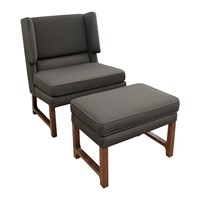 English Modern Large Wingback Armchair with Stool