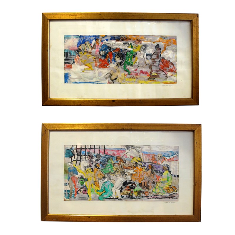 Italian 1977 Set of Two Colourful Watercolours -les-trois-garcons-img-28980-main-637971959667636552.jpg