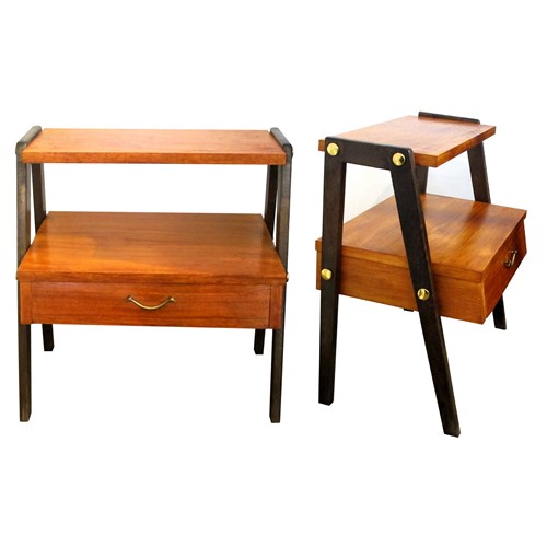 Mid-Century Modern Set Of Two Scandinavian Teak Bedside Tables