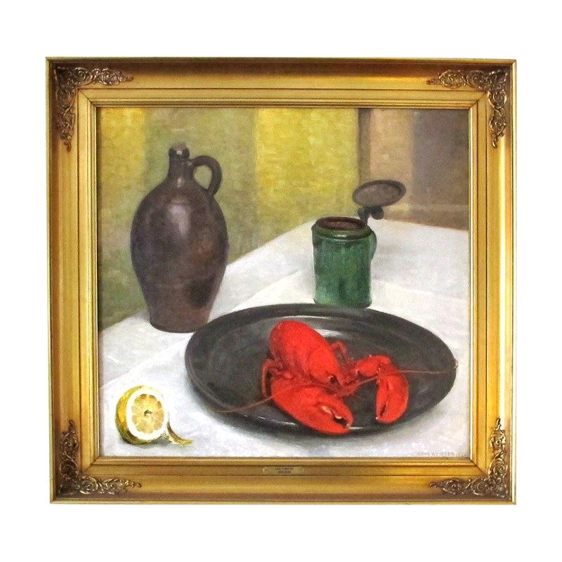 1926 Still Life Oil On Canvas Of A Lobster By Carl Vilhelm Meyer, Danish -les-trois-garcons-img-4298-main-638265888128864199.jpg