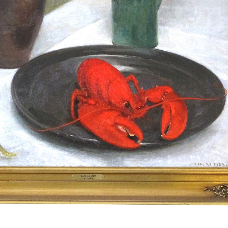 1926 Still Life Oil On Canvas Of A Lobster By Carl Vilhelm Meyer, Danish -les-trois-garcons-img-42983-main-638265888424034163.jpg
