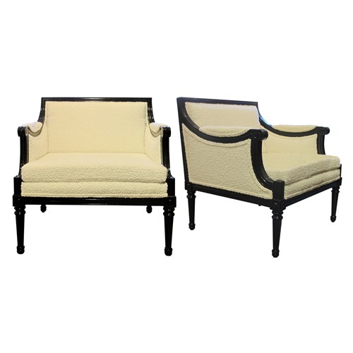 1960S, Pair Of Swedish Gustavian Style Armchairs Newly Upholstered 