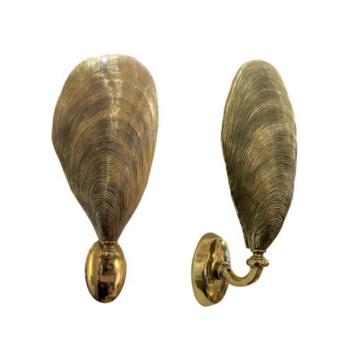 1970S French Pair Of Bronze Gold Gilded Mussell Wall Lights By Maison Jansen 