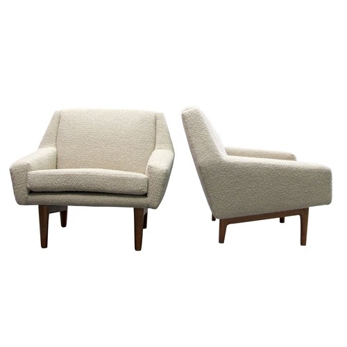 Mid-Century Structural Pair Of Armchairs Newly Upholstered, Swedish 