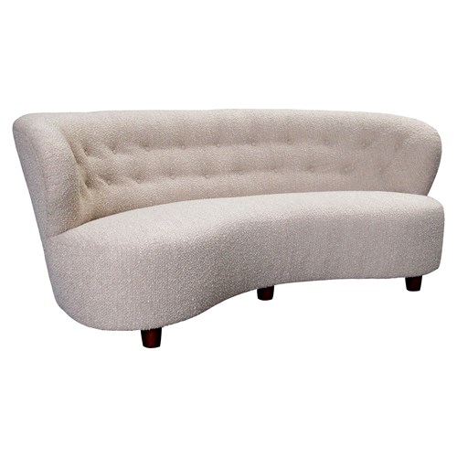 1940S Danish Large Curved Sofa With Buttoned Backrest Newly Upholstered 