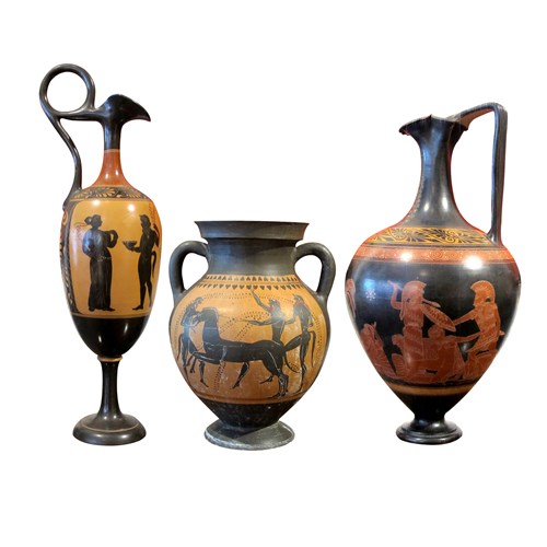 Early 20Th Century Italian Set Of Three Decorative Etruscan Style Lekythos Vases