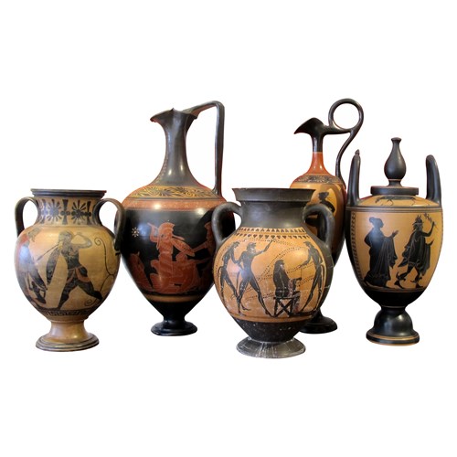 Early 20Th Century Italian Set Of Three Decorative Etruscan Style Lekythos Vases