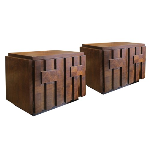1960S Pair Of “Brutalist” Walnut Staccato Paul Evan Bedside/End Tables By Lane, 