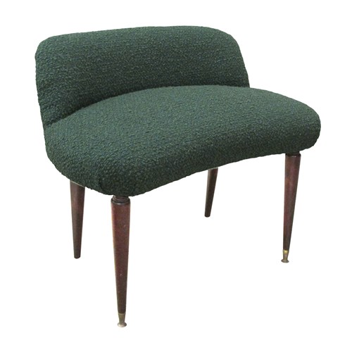 Mid-Century Italian Art Deco Stool With Backrest Newly Upholstered