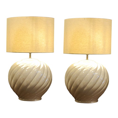 1970S Pair Of Large Glazed Ceramic Table Lamps By Tommaso Barbi, Italian