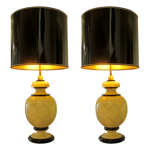 1970S Large Pair Of Tessellated Bulbous Table Lamps By Maison Delisle, French