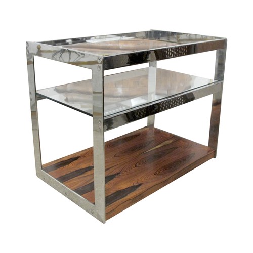 1970S English Chrome And Rosewood Bar Cart By Merrow Associates 