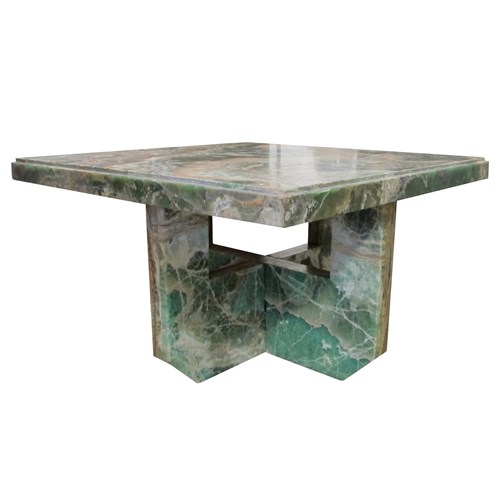 Mid-Century Italian Green Marble Table With Intersecting Mable Base