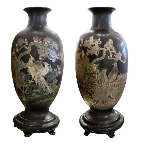 Mid-Century Pair Of Oversized Papier Maché Chinese Vases