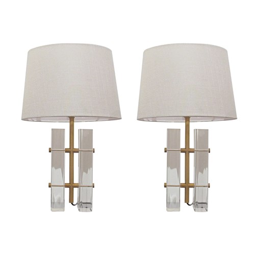 1970S American Pair Of Lucite Table Lamps Attributed To Charles Hollis Jones