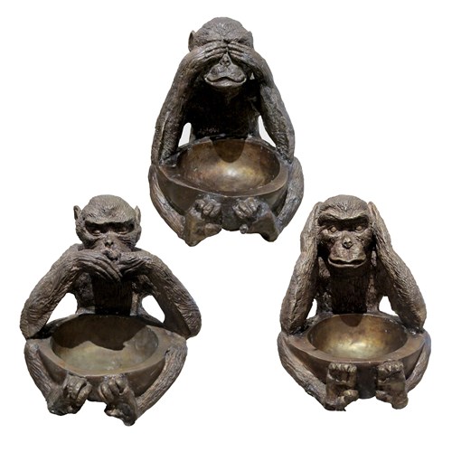 Three Wise Monkeys Bronze Sculptures “See No Evil, Hear No Evil, Speak No Evil”