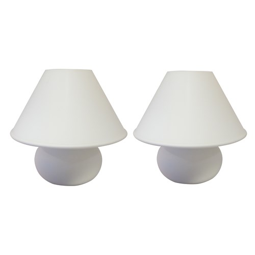 Pair Of White Glass Mushroom Table Lamps By Glashütte Limburg, 1960S