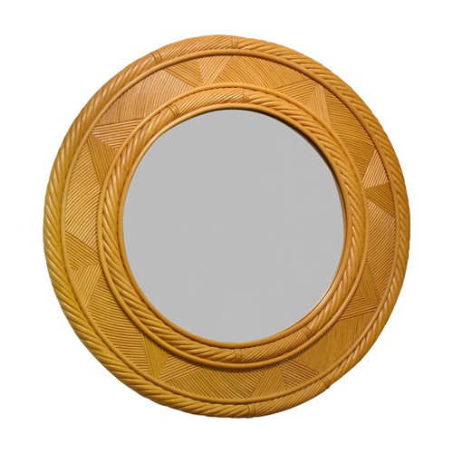 1980S Swedish Round Wooden Reeded Mirror – Vintage Scandinavian Design