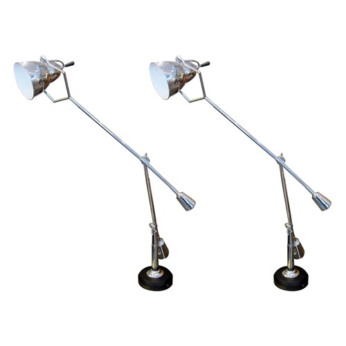 Pair Of Italian Re-Edition Sculptural Double-Arm Desk Lamps, 1970S