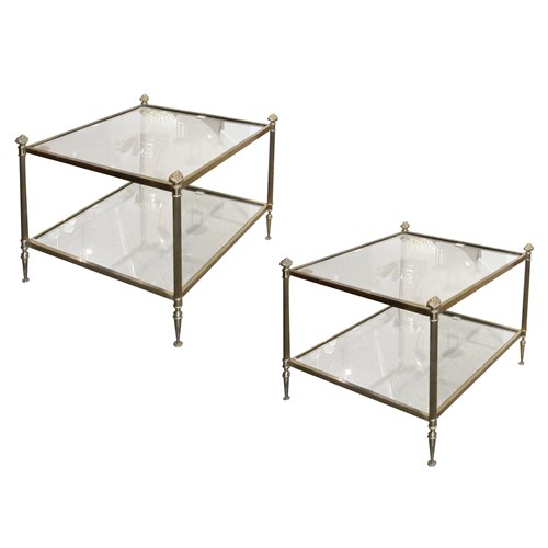 Pair Of Brass And Glass Side Tables, French 1950S