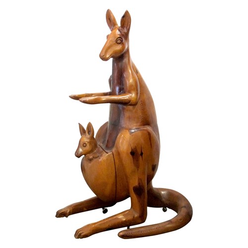 Life-Size Oak Kangaroo Sculpture On Wheels, Spain, 1960S