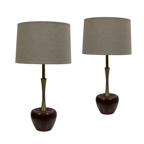 1960S American Pair Of Walnut Table Lamps 