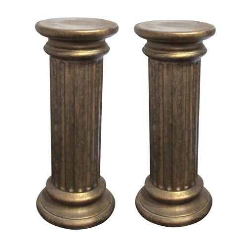 Pair Of Bronze Finish Ceramic Fluted Columns – Decorative Pedestals, English