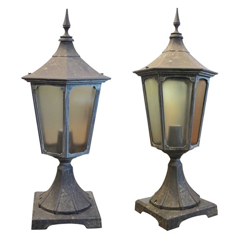 A Pair Of Aluminium Outdoor Pillar Lanterns, English, Circa 1950S