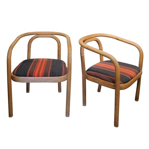 Vintage 1960S Occasional Chairs With Bentwood Frames And Striped Seats