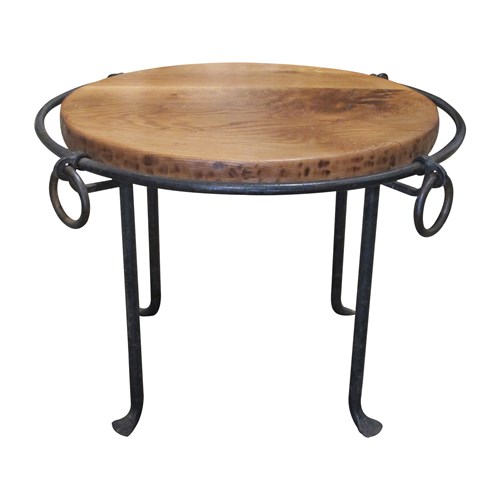 Mid-Century French Wrought Iron And Oak Coffee Table