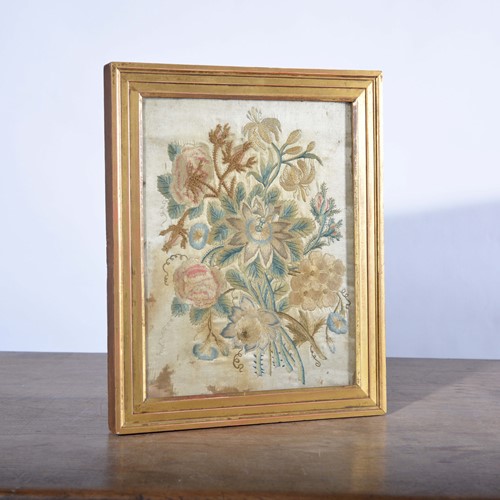 Silk Work Embroidered Still Life Of Flowers