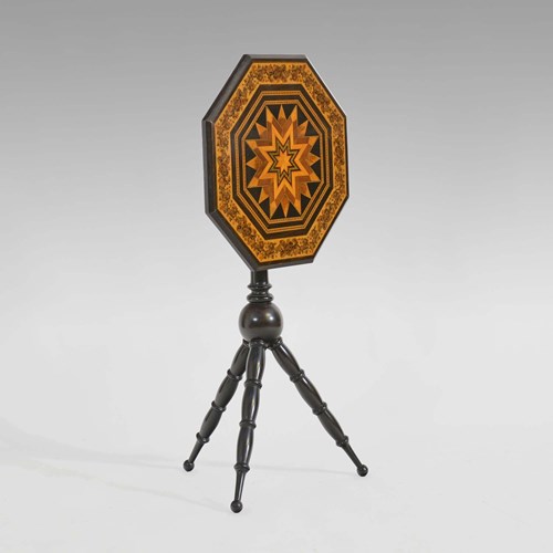 Tunbridgeware Octagonal Coromandel Parquetry Tripod Table By Thomas Barton