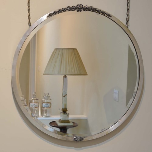Mid Century French Nickel Plated Round Mirror