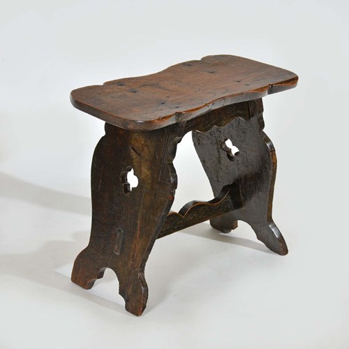 Gothic Oak Boarded Stool Of Trestle Form