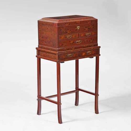 Anglo-Japanese Red Lacquer Box On Stand
