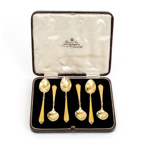 Set of Silver Gilt and Yellow Enamel Coffee Spoons
