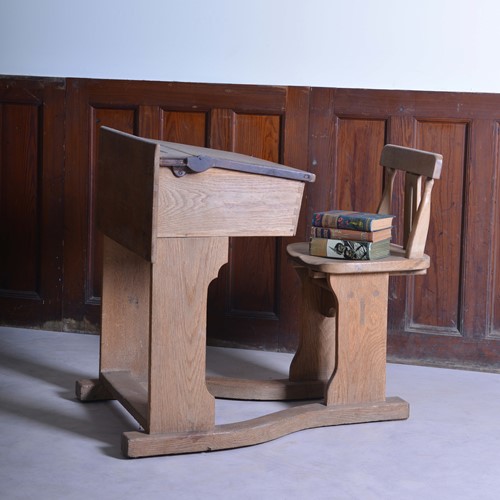 Edwardian child's oak desk and chair