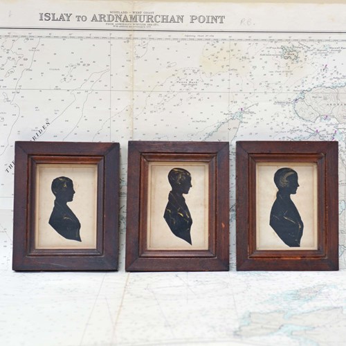 3 Scottish 19Th Century Miniature Portrait Silhouettes Of The Bayley Children