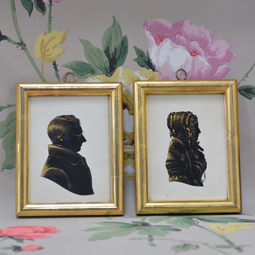 Pair Of 19Th Century Hand Cut Paper Portrait Silhouettes