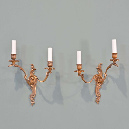 Pair Of French Gilt Brass Rococo Wall Lights