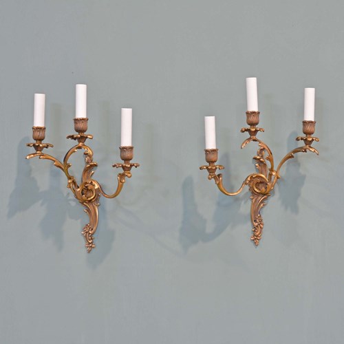 Pair Of French Gilt Brass Rococo Wall Lights