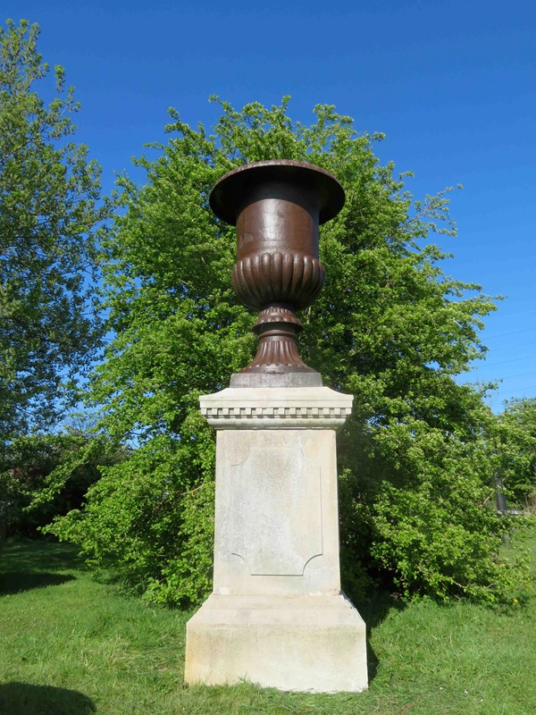 Towering cast iron urn and 19thC stone pedestal-lichen-garden-antiques-1-main-637229850506381544.jpg