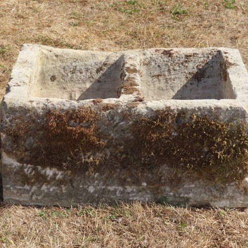 Small, Double Compartment Stone Trough